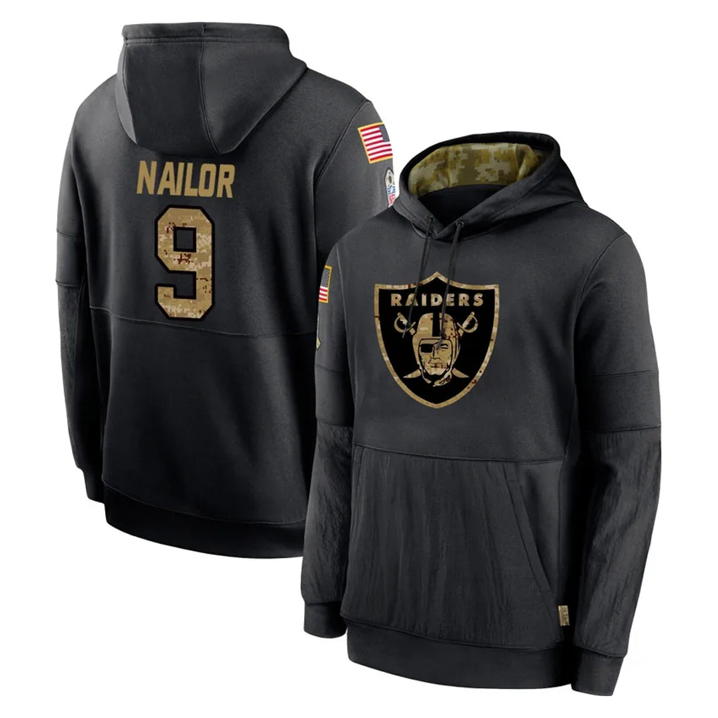 LV.Raiders #9 Jalen Nailor Player Black Salute to Service Hoodies Limited Game STECN Stitched Jerseys