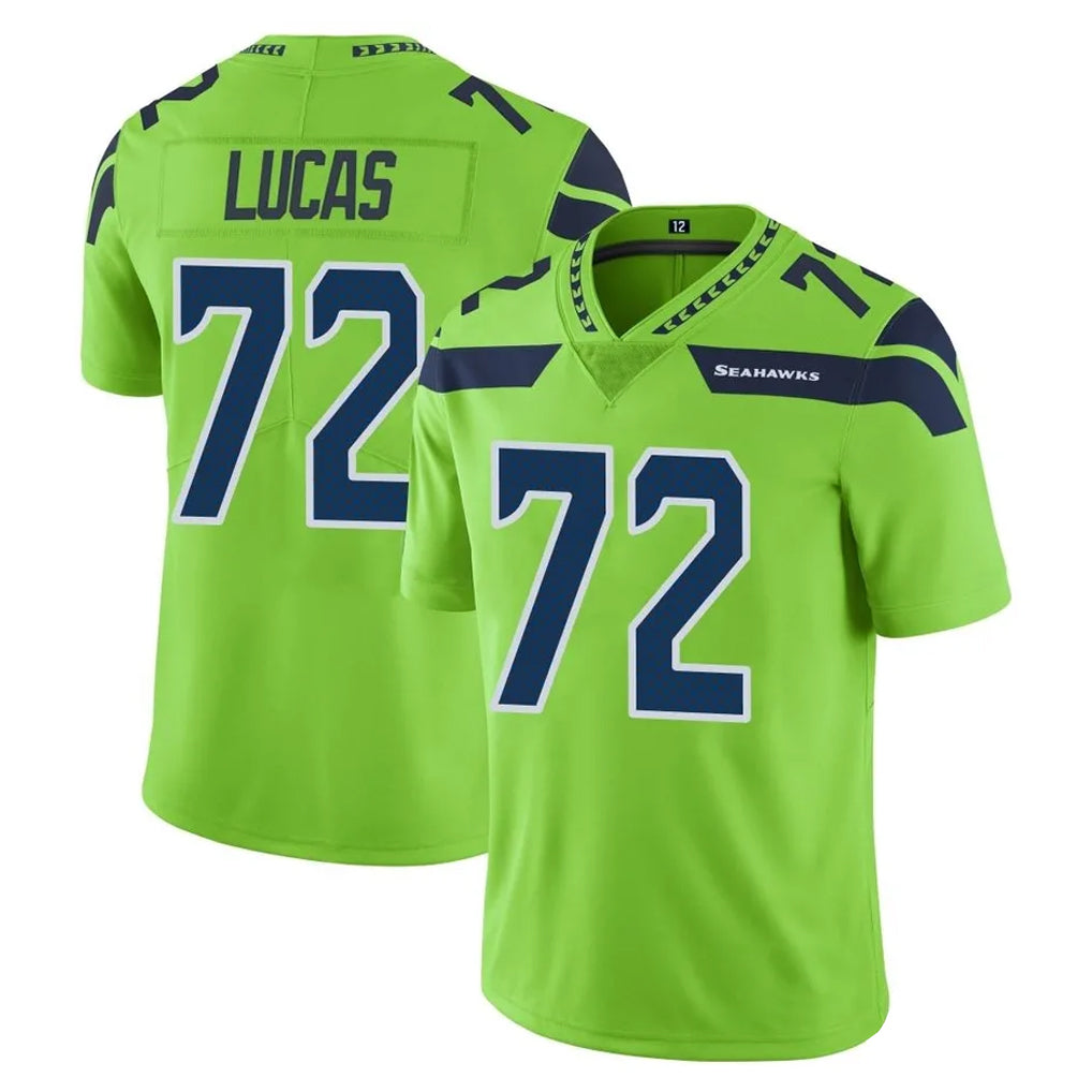 S.Seahawks #72 Abraham Lucas Player Green Limited Color Rush Home Game STECN Stitched Jerseys