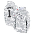 KC.Chiefs #1 Xavier Worthy Player Arctic Camo Salute to Service Hoodies Limited Game STECN Stitched Jerseys