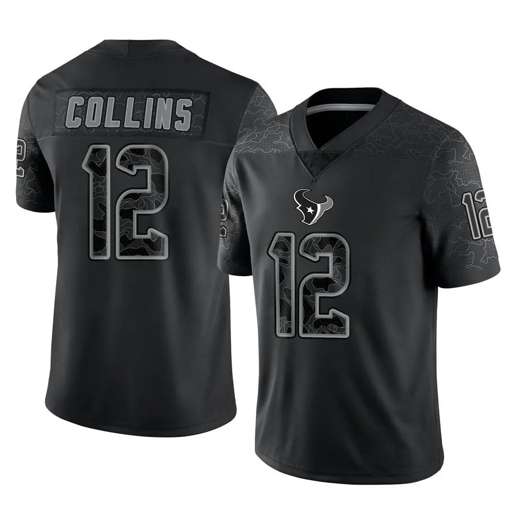 H.Texans #12 Nico Collins Player Black Reflective Limited Game STECN Stitched Jerseys