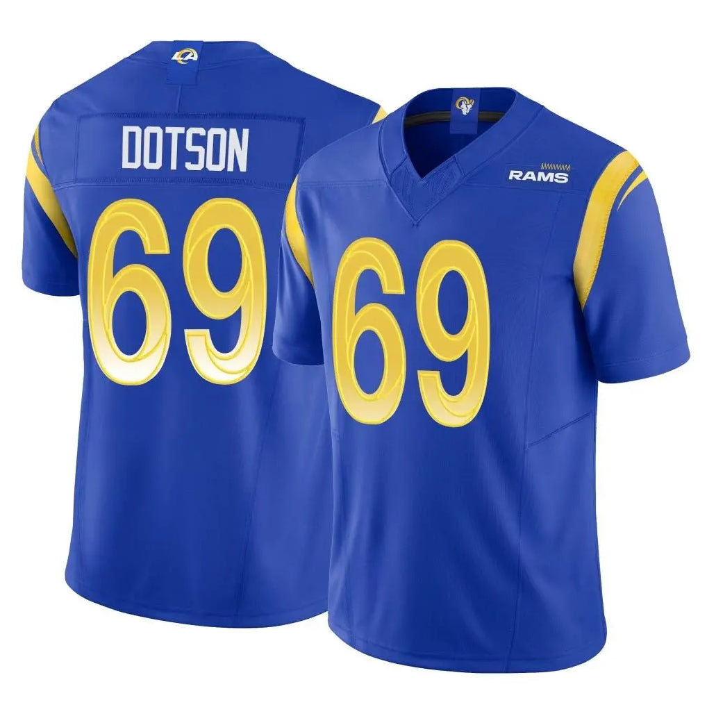 LA.Rams #69 Kevin Dotson Player Royal Limited Vapor F.U.S.E. Home Game STECN Stitched Jerseys