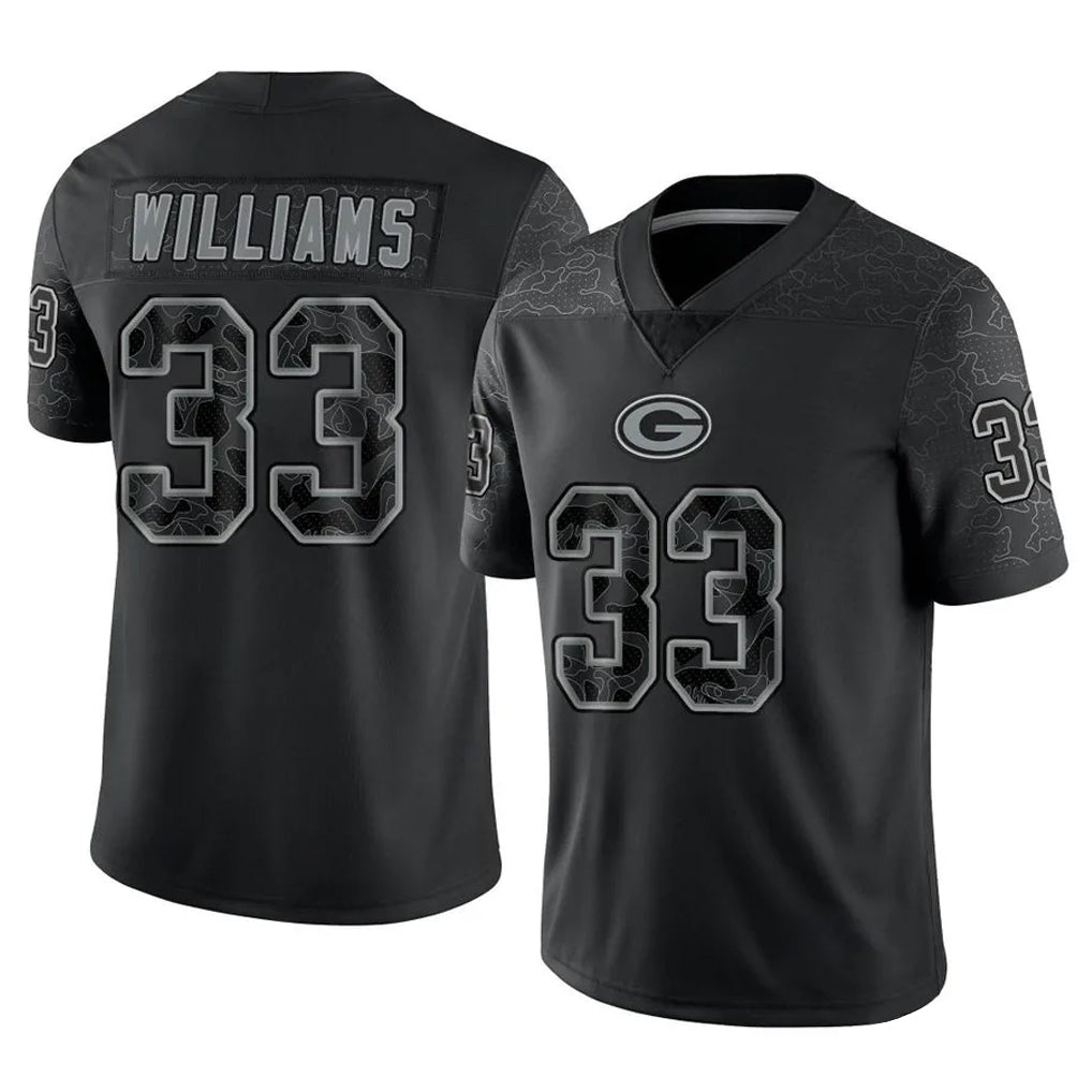GB.Packers #33 Evan Williams Player Black Reflective Limited Home Game STECN Stitched Jerseys
