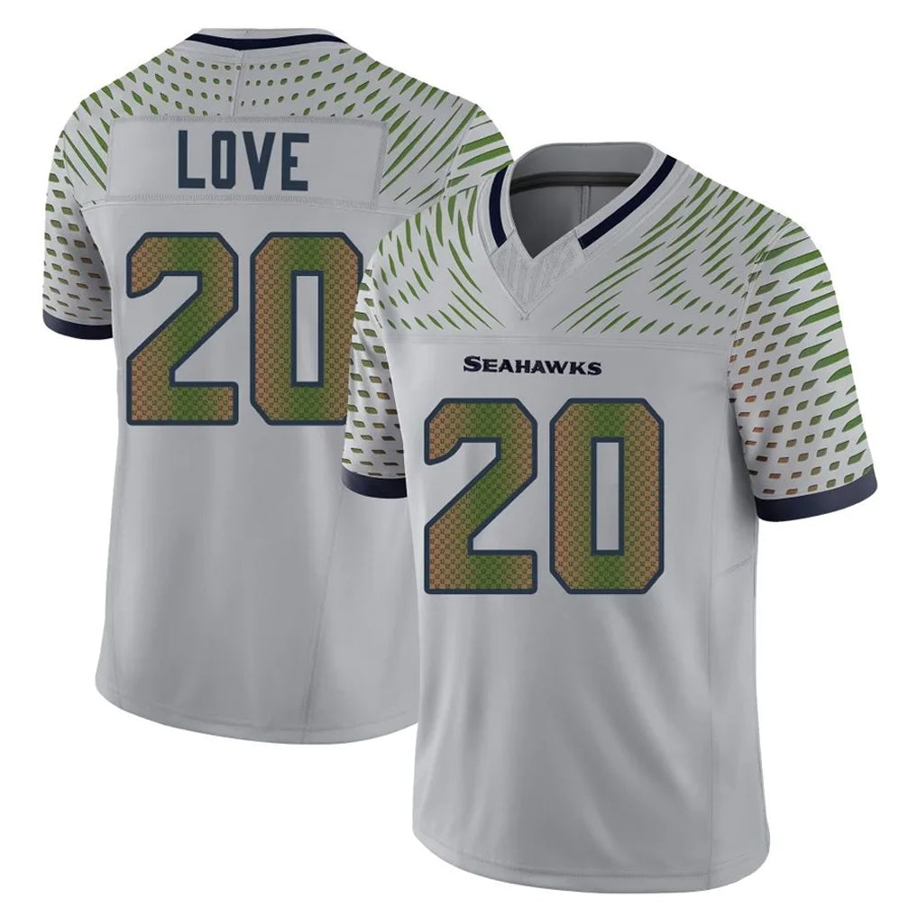 S.Seahawks #20 Julian Love Player Grey Limited 2025 Rivalries Collection Home Game STECN Stitched Jerseys