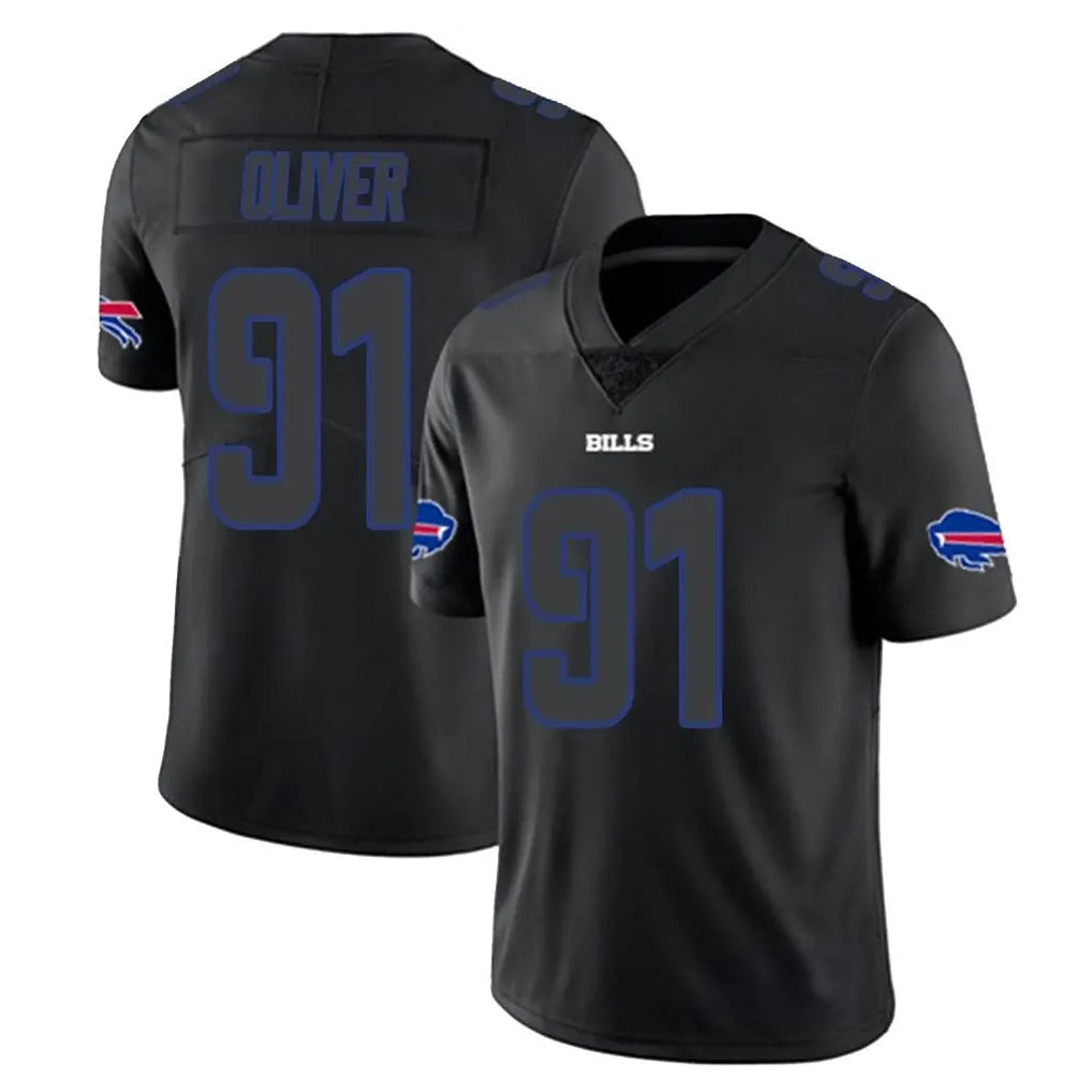 B.Bills #91 Ed Oliver Player Black Impact Limited Home Game STECN Stitched Jerseys