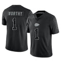 KC.Chiefs #1 Xavier Worthy Player Black Limited Reflective Game STECN Stitched Jerseys
