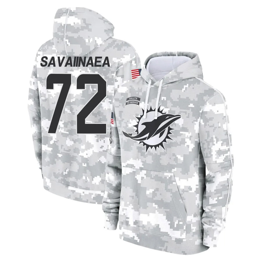 M.Dolphins #72 Jonah Savaiinaea Player Arctic Camo Salute to Service Hoodies Limited Game STECN Stitched Jerseys