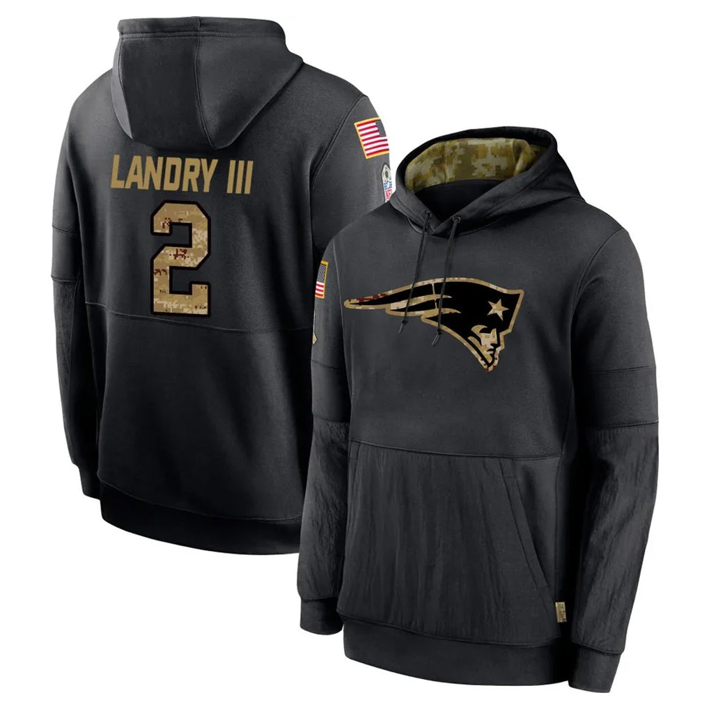 NE.Patriots #2 Harold Landry III Player Black Salute to Service Hoodies Limited Game STECN Stitched Jerseys