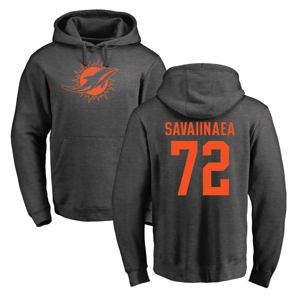 M.Dolphins #72 Jonah Savaiinaea Player Darkgray Pullover Hoodies Limited STECN Stitched Jerseys
