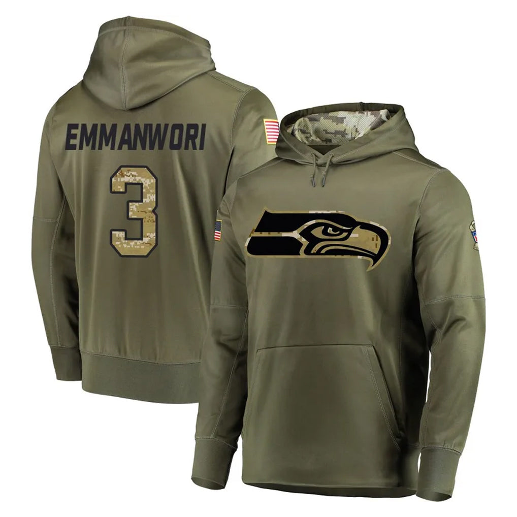 S.Seahawks #3 Nick Emmanwori Player Olive Salute to Service Pullover Hoodie Home Game STECN Stitched Jerseys
