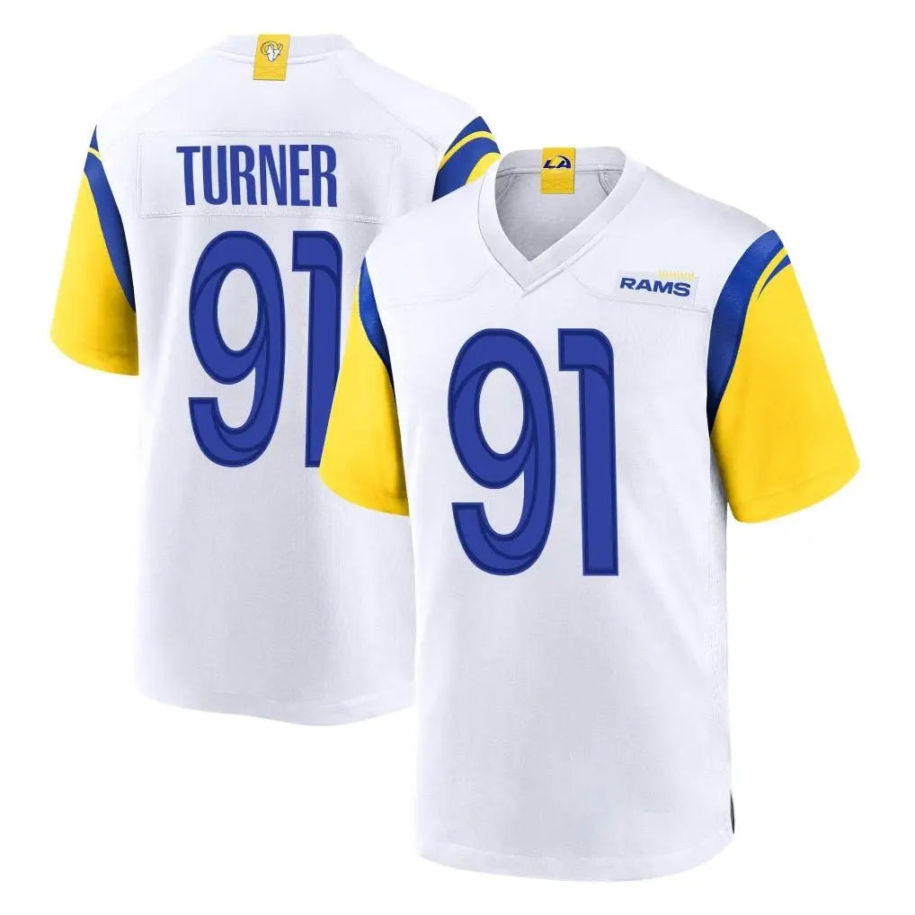 LA.Rams #91 Kobie Turner Player White Home Game STECN Stitched Jerseys