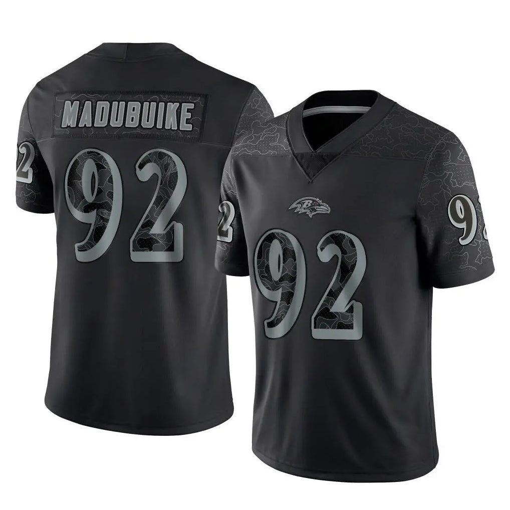 B.Ravens #92 Nnamdi Madubuike Player Black REFLECTIVE Limited STECN Stitched Jerseys