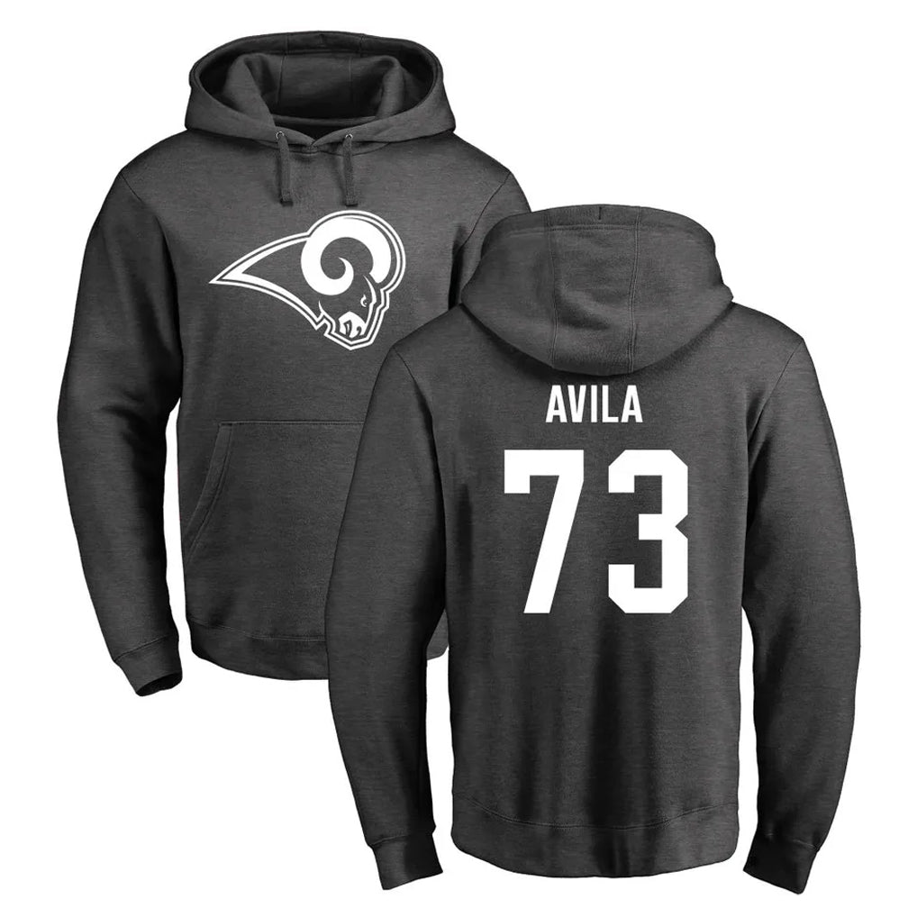 LA.Rams #73 Steve Avila Player Gray Pullover Hoodie Limited Game STECN Stitched Jerseys
