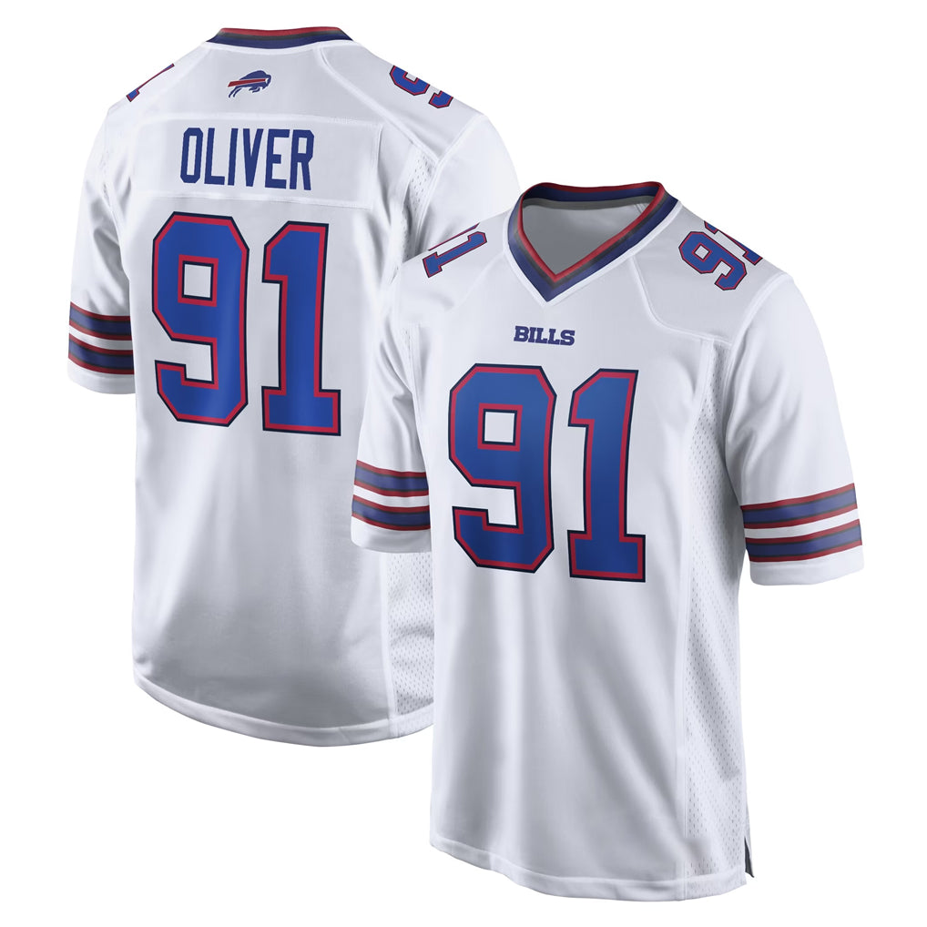 B.Bills #91 Ed Oliver Player White Home Game STECN Stitched Jerseys