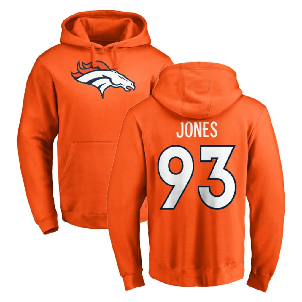 D.Broncos #93 D.J. Jones Player Orange Pullover Hoodie Limited STECN Stitched Jerseys
