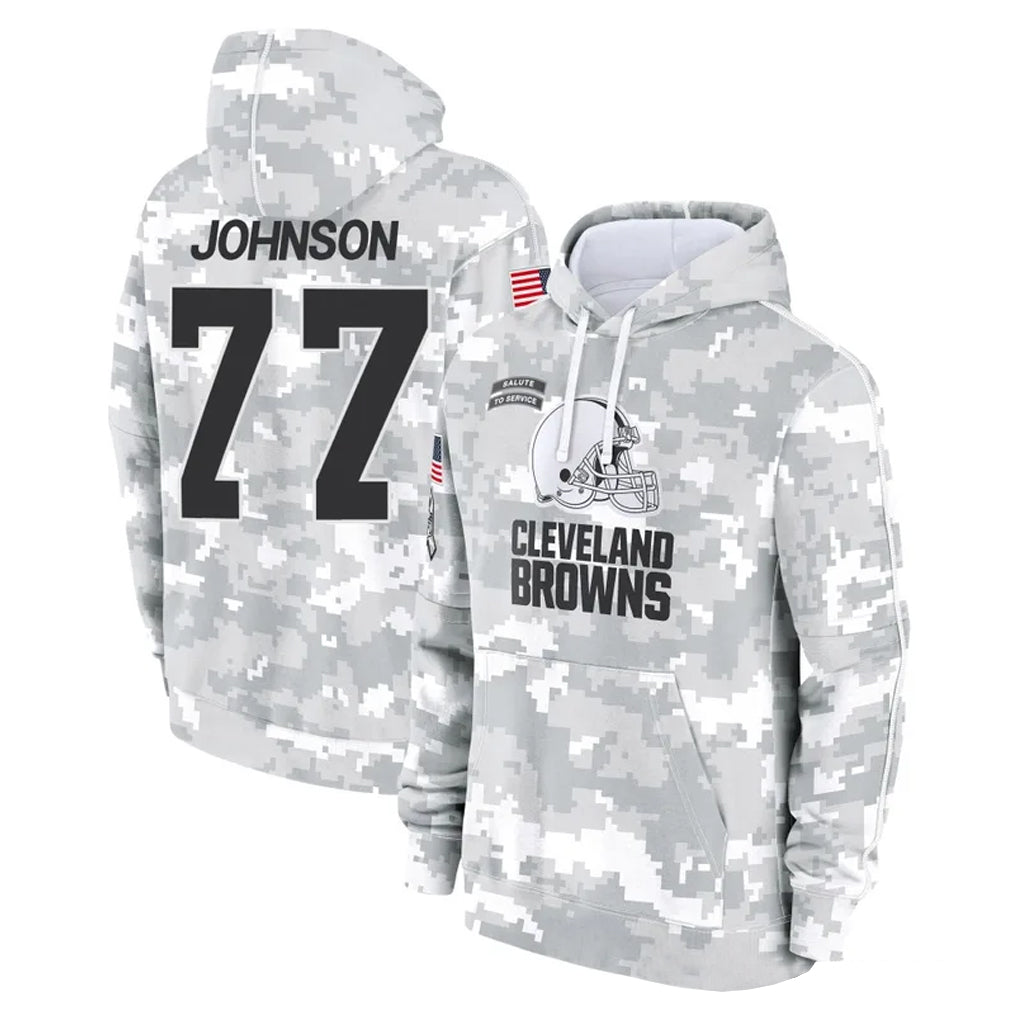 C.Browns #77 Zion Johnson Player Arctic Camo Salute to Service Hoodies Limited Game STECN Stitched Jerseys