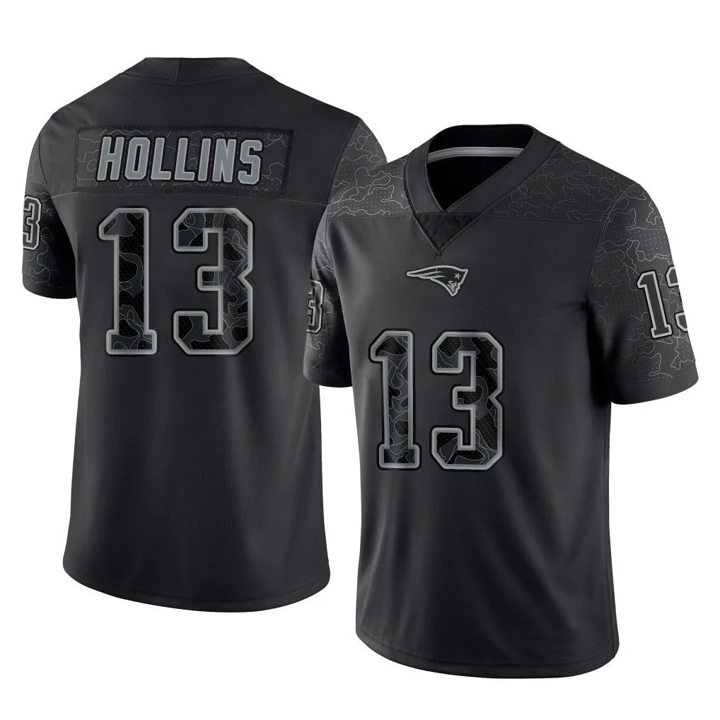 NE.Patriots #13 Mack Hollins Player Black Reflective LImited Home Game STECN Stitched Jerseys