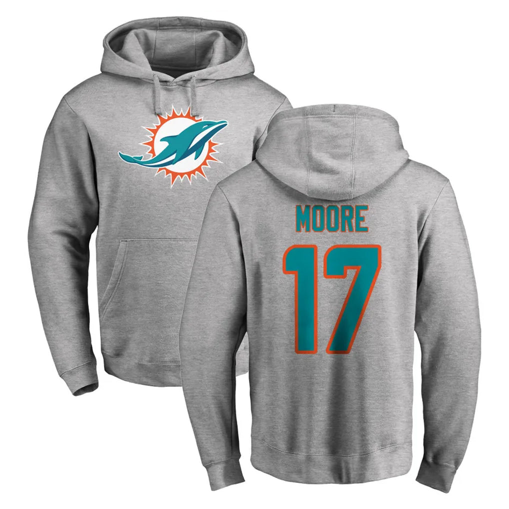 M.Dolphins #17 Trey Moore Player Gray LOGO Pullover Hoodies Limited STECN Stitched Jerseys