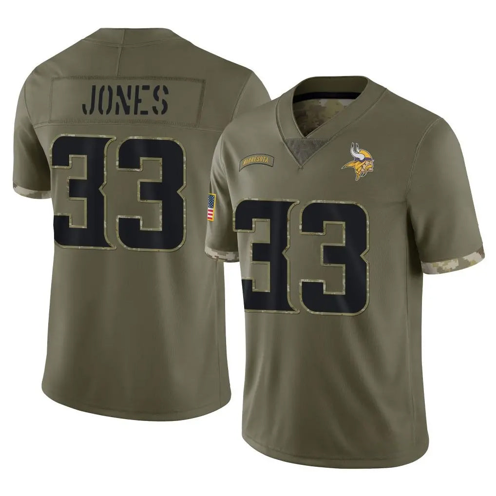 M.Vikings #33 Aaron Jones Sr. Player Olive Salute To Service Limited STECN Stitched Jerseys