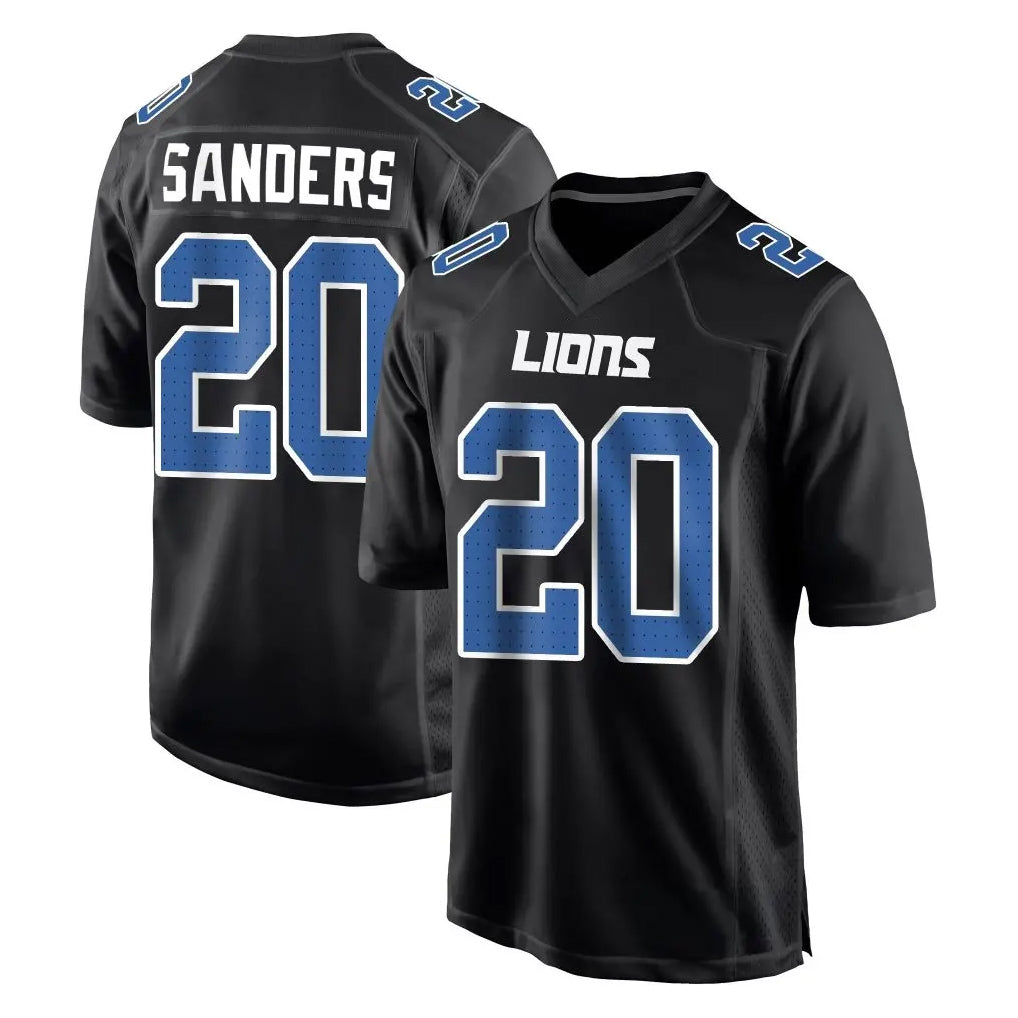 D.Lions #20 Barry Sanders Player Black Fashion Home Game STECN Stitched Jerseys