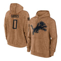 D.Lions #0 Jahmyr Gibbs Player Brown Salute to Service Hoodies Limited Game STECN Stitched Jerseys