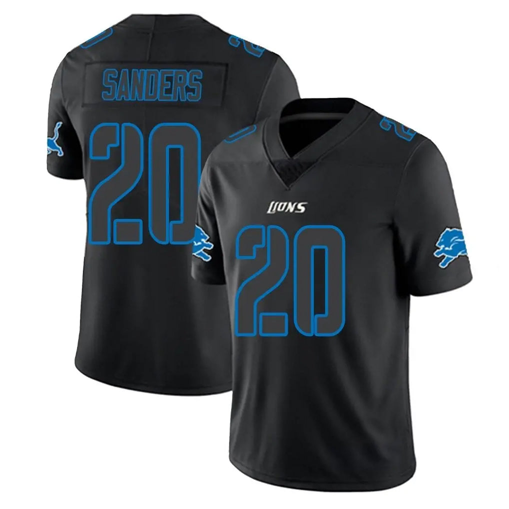 D.Lions #20 Barry Sanders Player Black Impact Limited Home Game STECN Stitched Jerseys