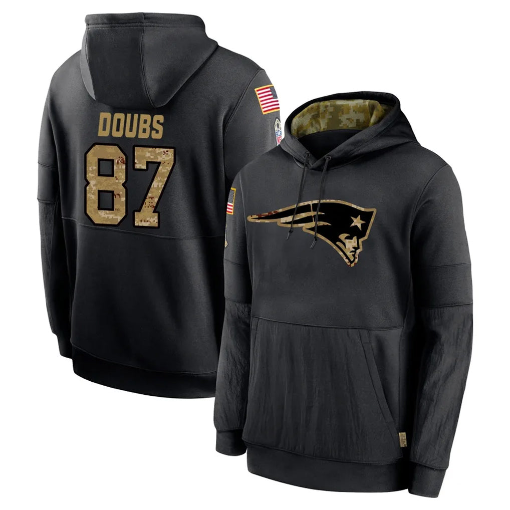 NE.Patriots #87 Romeo Doubs Player Black Salute to Service Hoodies Limited Game STECN Stitched Jerseys