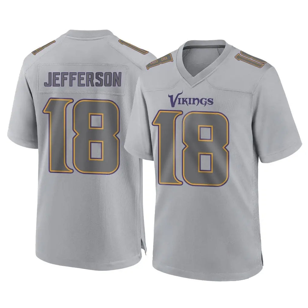 M.Vikings #18 Justin Jefferson Player Gray Atmosphere Fashion Home Game STECN Stitched Jerseys