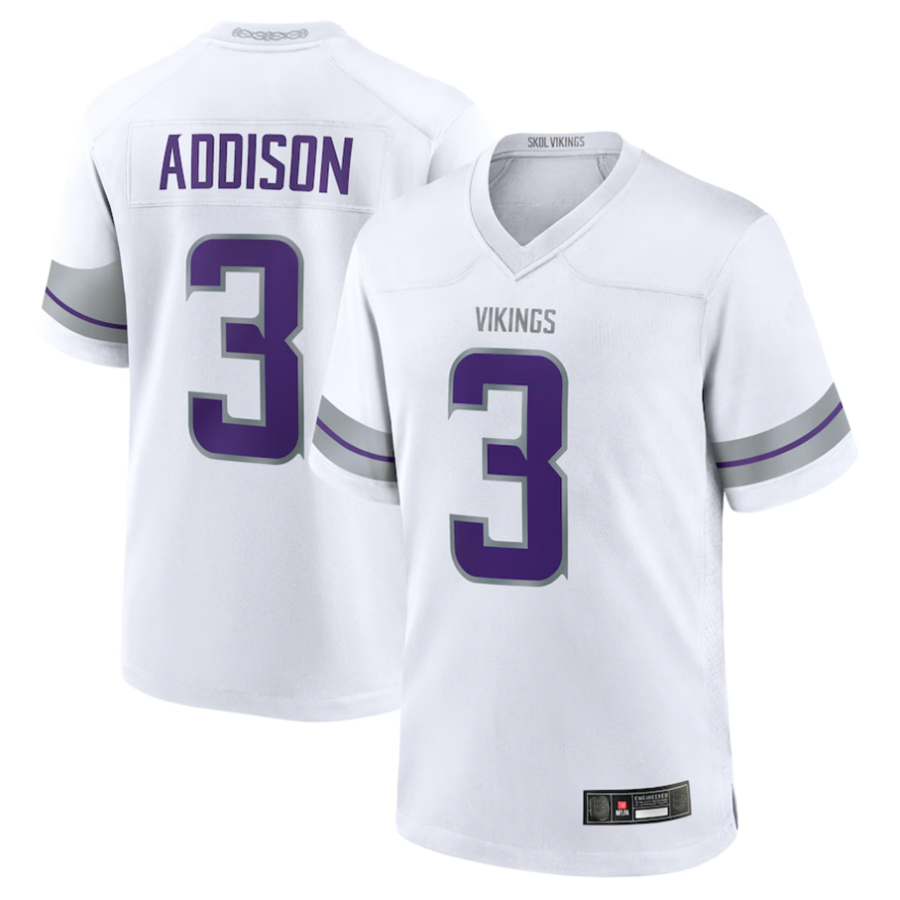 STECN #3 Jordan Addison Player MN.Vikings White Alternate Game Stitched Jerseys