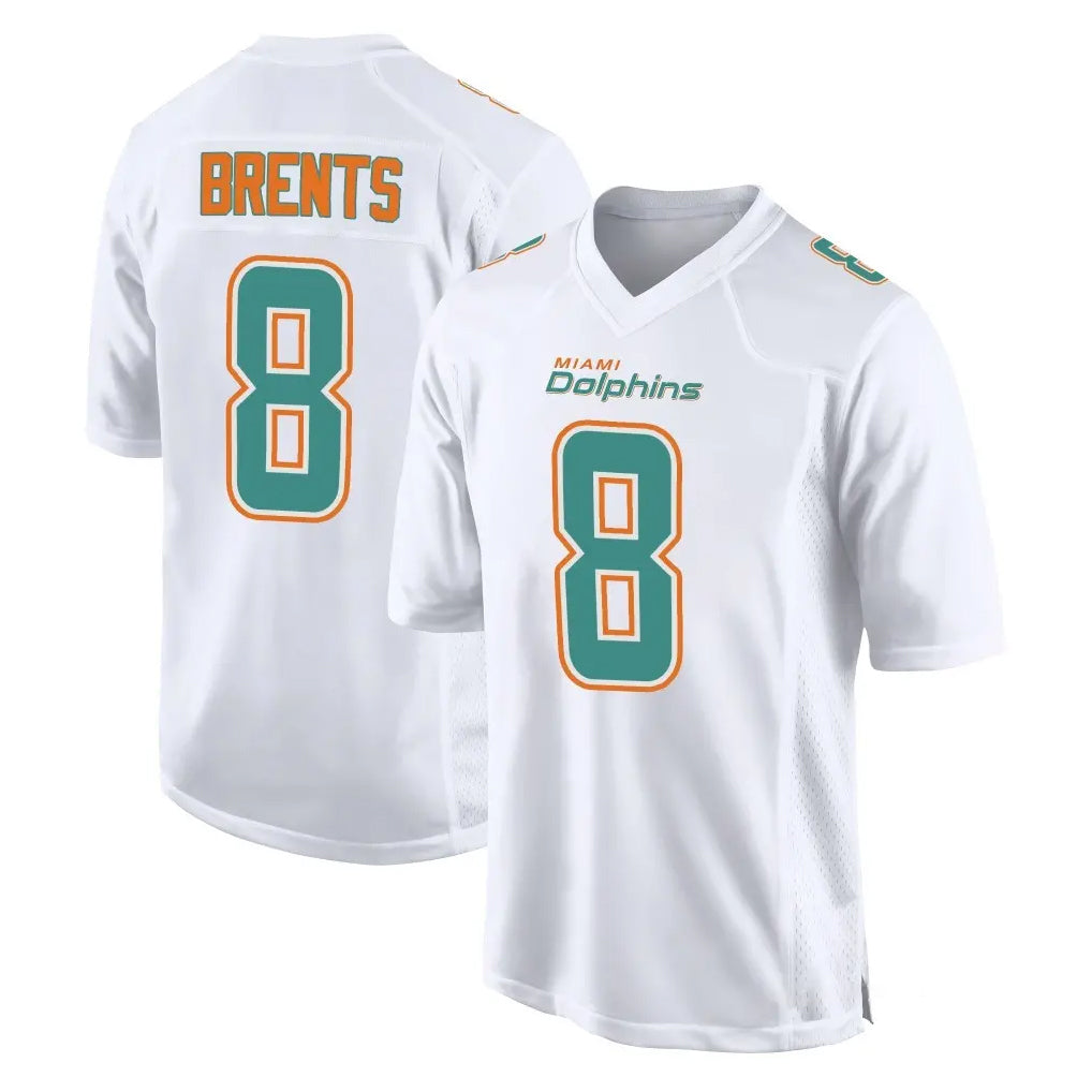 M.Dolphins #8 JuJu Brents Player White Fashion Home Game STECN Stitched Jerseys