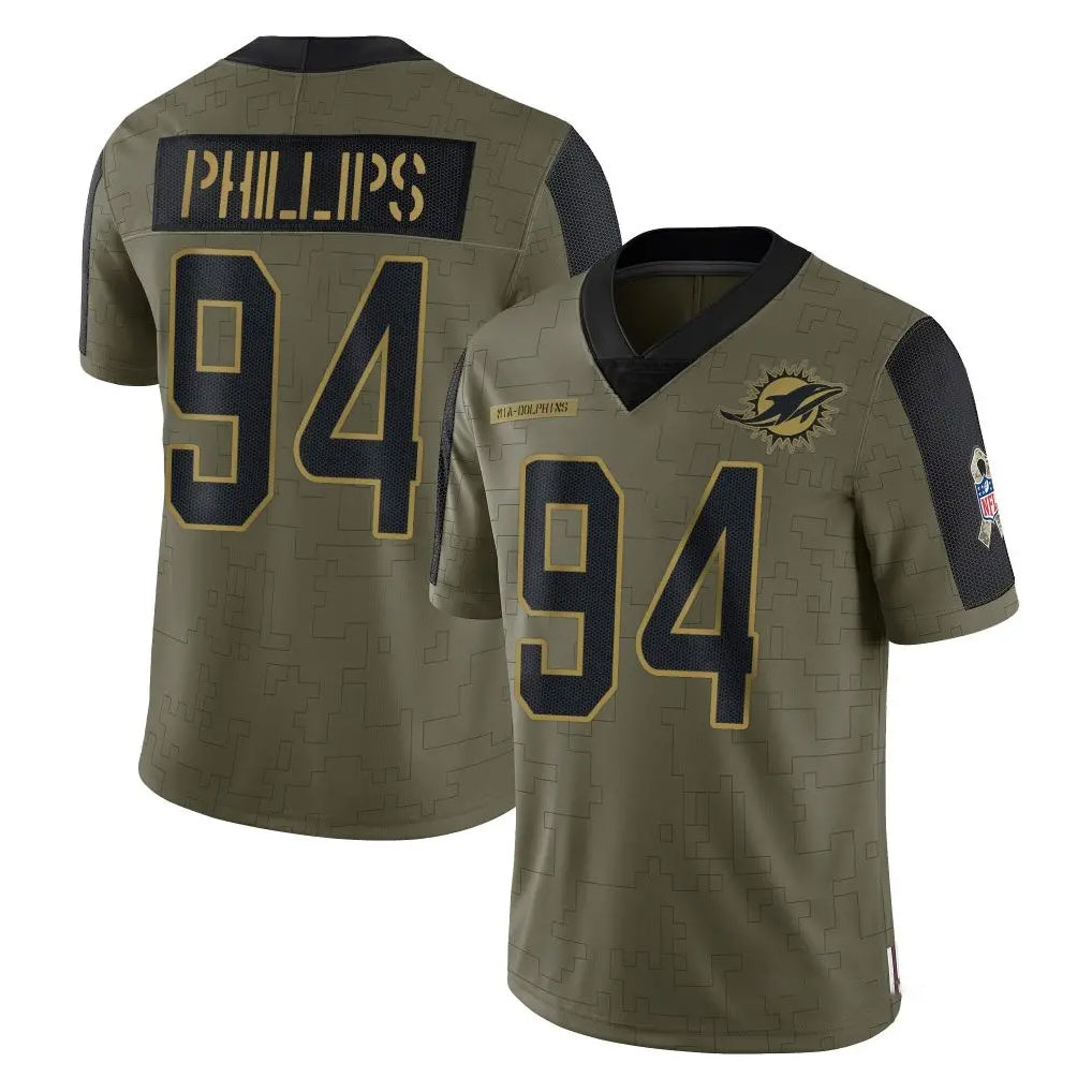 M.Dolphins #94 Jordan PhillipsPlayer Olive Salute To Service Limited Game STECN Stitched Jerseys