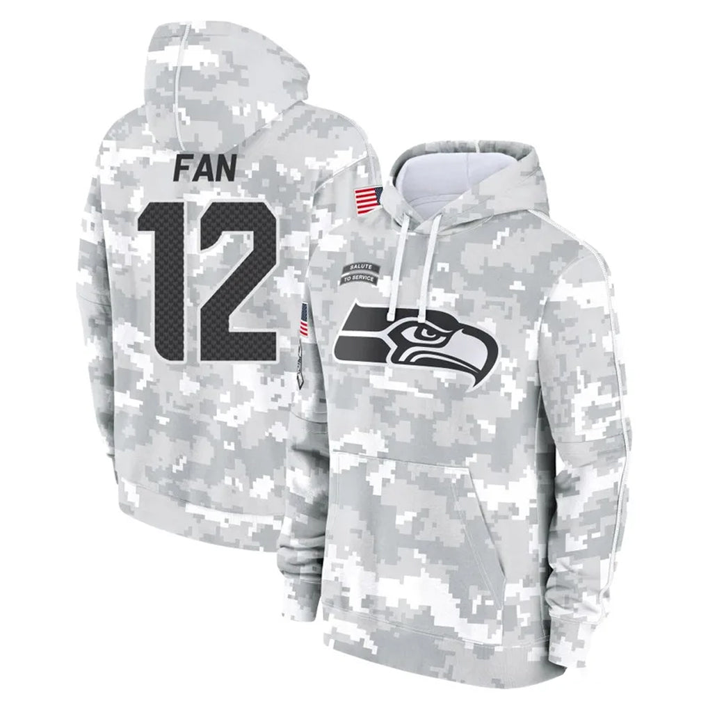 S.Seahawks #12 12th Fan Player Arctic Camo Limited Salute to Service Pullover Hoodies Game STECN Stitched Jerseys