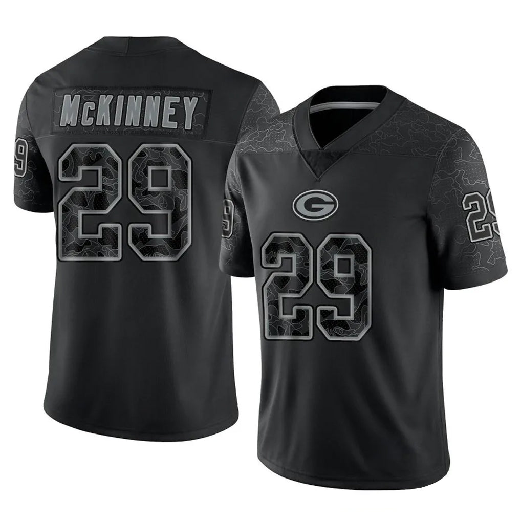 GB.Packers #29 Xavier McKinney Player Black Reflective Limited Home Game STECN Stitched Jerseys