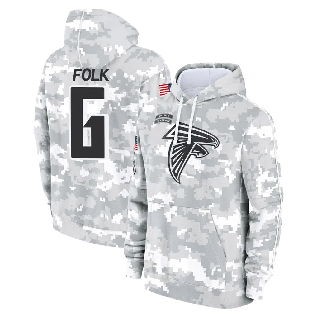 A.Falcons #6 Nick Folk Player Camo Arctic Salute to Service Hoodies Limited STECN Stitched Jerseys