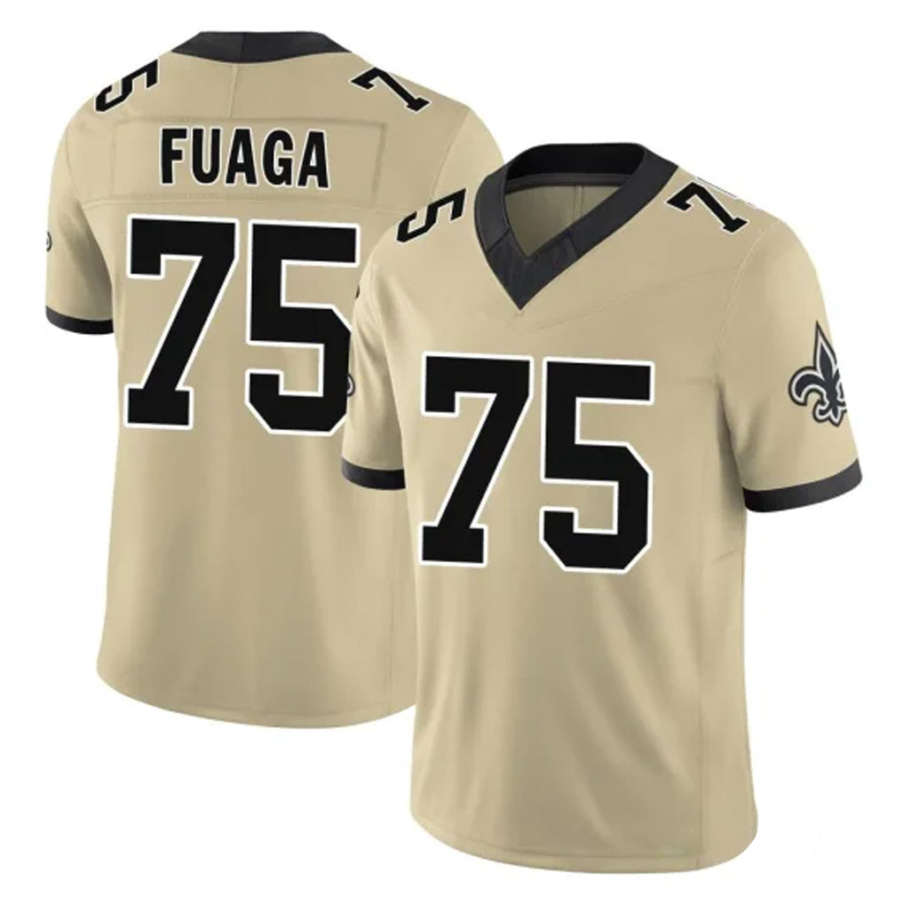 NO.Saints #75 Taliese Fuaga Player Gold Limited Vapor F.U.S.E. Home Game STECN Stitched Jerseys