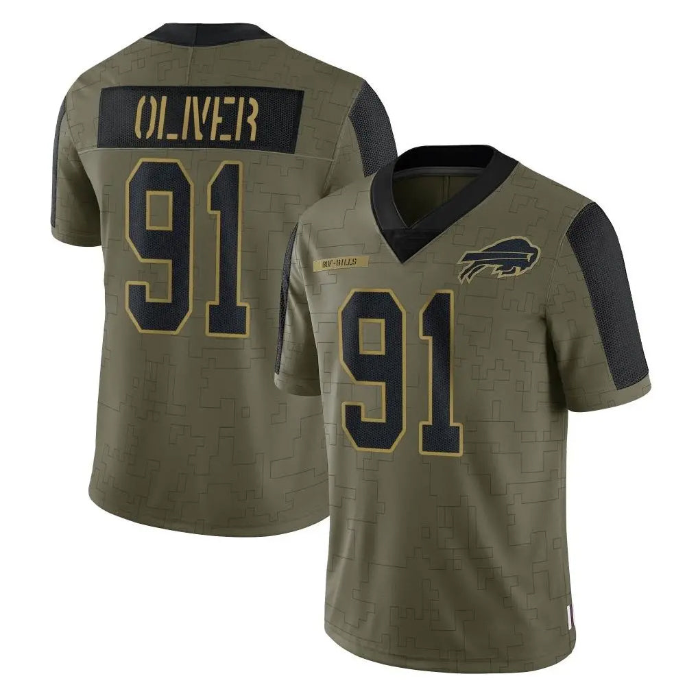 B.Bills #91 Ed Oliver Player Olive Salute To Service Game STECN Stitched Jerseys