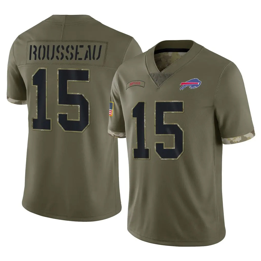 B.Bills #15 Greg Rousseau Player Olive Salute To Service STECN Stitched Jerseys