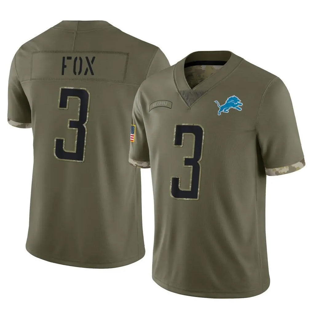 D.Lions #3 Jack Fox Player Olive Salute To Service Limited STECN Stitched Jerseys