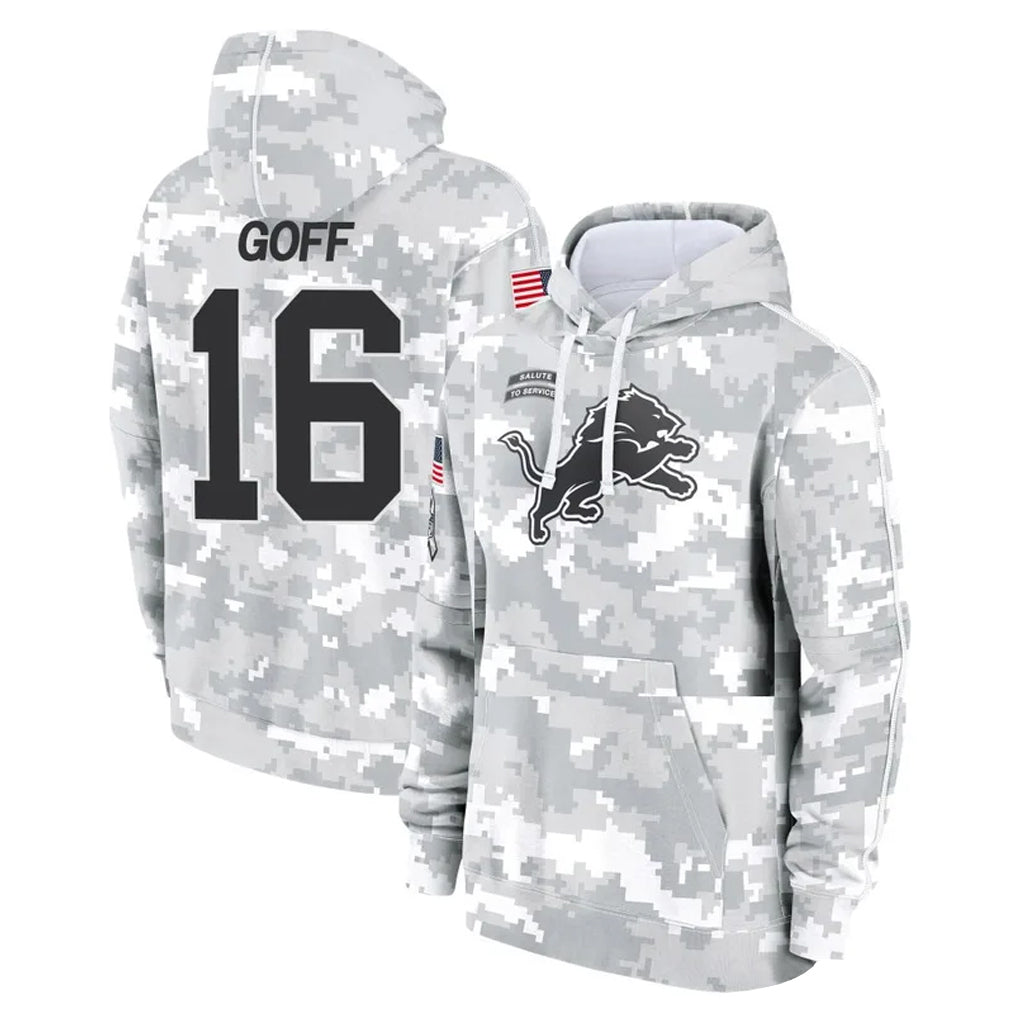 D.Lions #16 Jared Goff Player Arctic Camo Salute to Service Hoodies Limited Game STECN Stitched Jerseys
