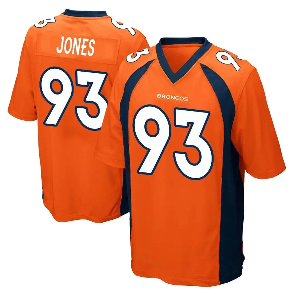 D.Broncos #93 D.J. Jones Player Orange Color Home Game STECN Stitched Jerseys