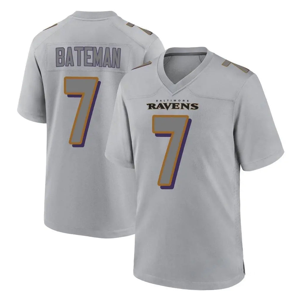 B.Ravens #7 Rashod Bateman Player Gray Color Rush Vapor Untouchable Game STECN Stitched Jerseys