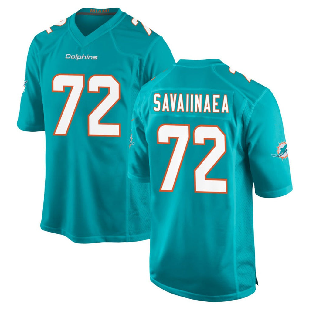 M.Dolphins #72 Jonah Savaiinaea Player Aqua Home Game STECN Stitched Jerseys