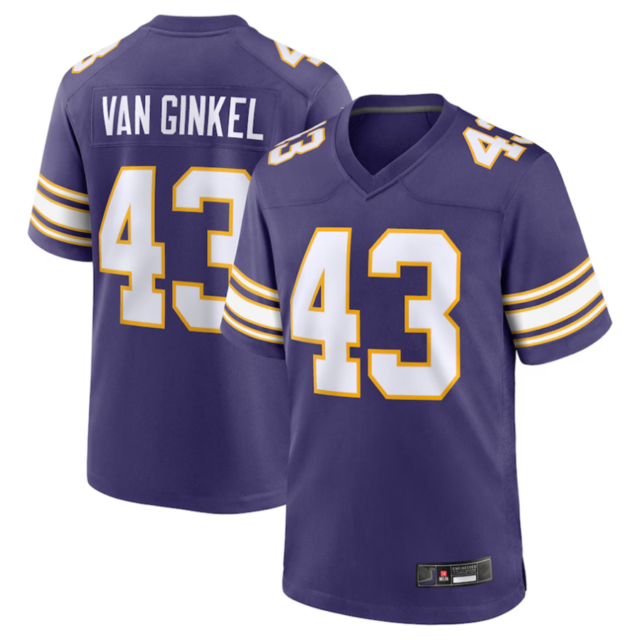 STECN #43 Andrew Van Ginkel Player MN.Vikings Purple Game Stitched Jerseys