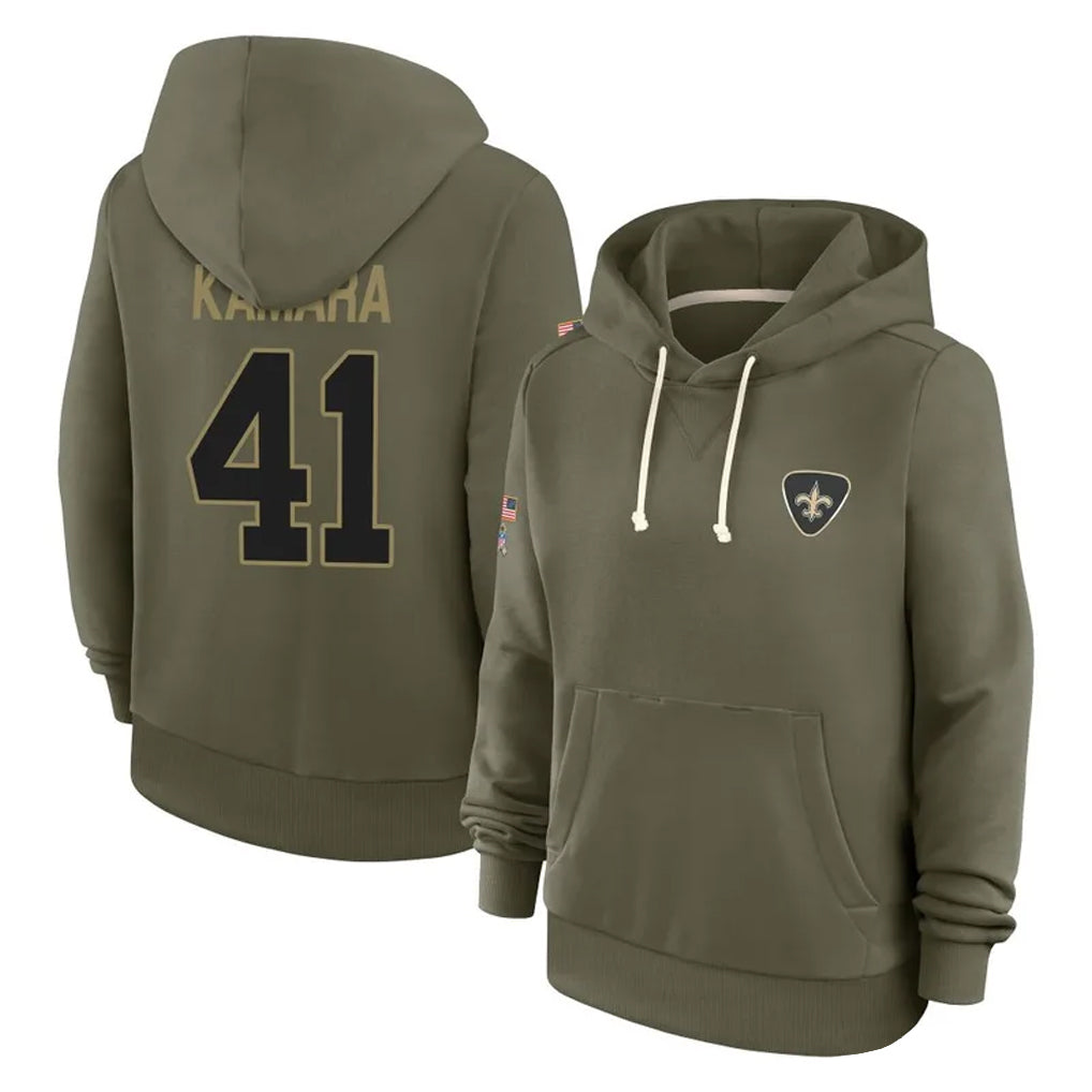 NO.Saints #41 Alvin Kamara Player Olive Salute to Service Pullover Hoodies Limited STECN Stitched Jerseys