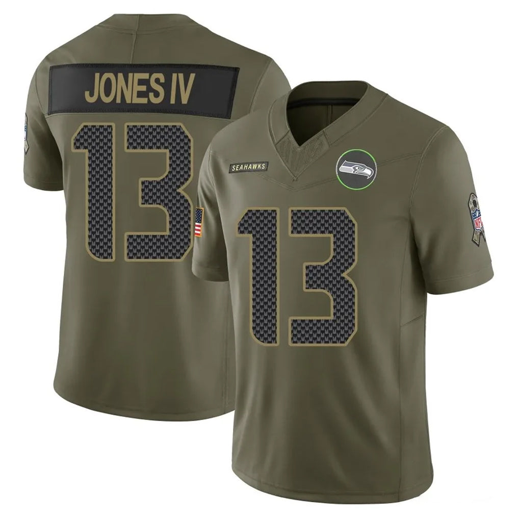 S.Seahawks #13 Ernest Jones IV Player Olive 2025 Salute To Service Limited Home Game STECN Stitched Jerseys