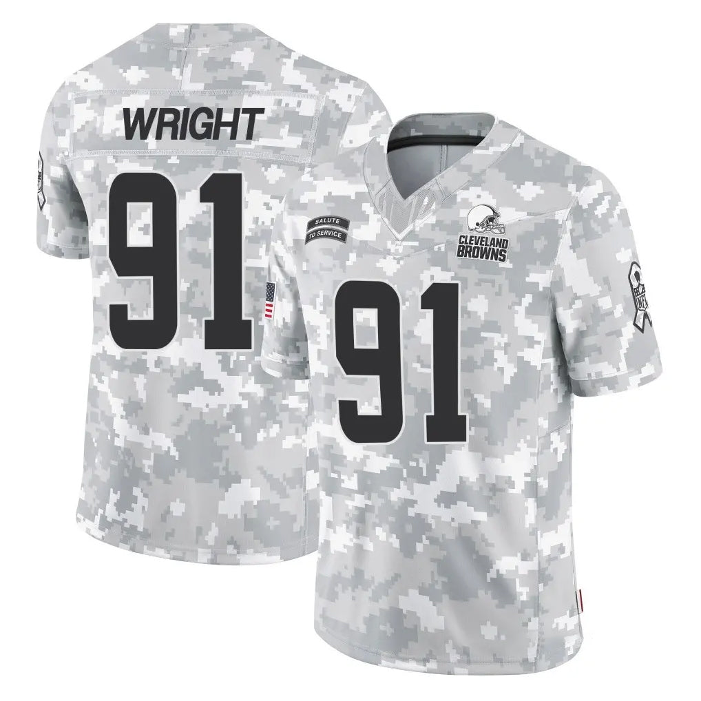 C.Browns #91 Alex Wright Player Arctic Camo Salute to Service Limited Home Game STECN Stitched Jerseys