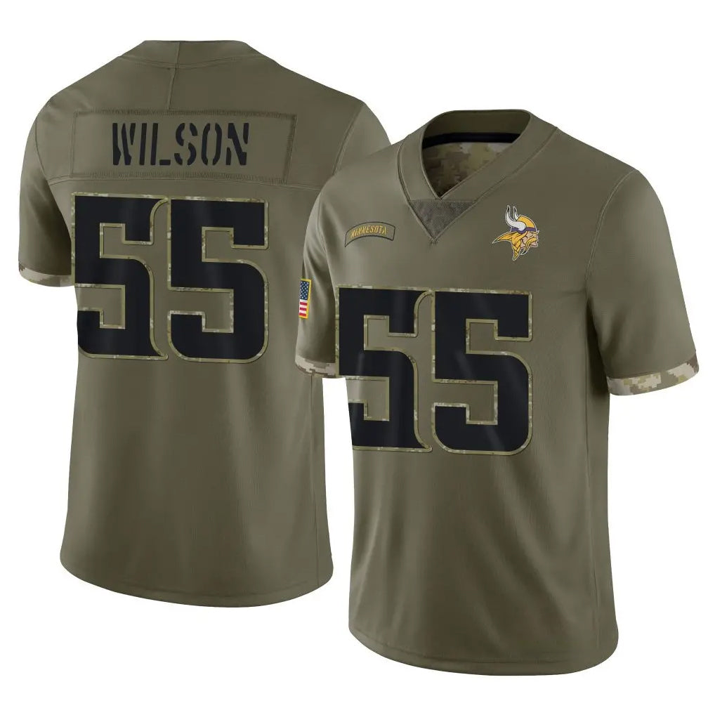 M.Vikings #55 Eric Wilson Player Olive Salute To Service Limited STECN Stitched Jerseys