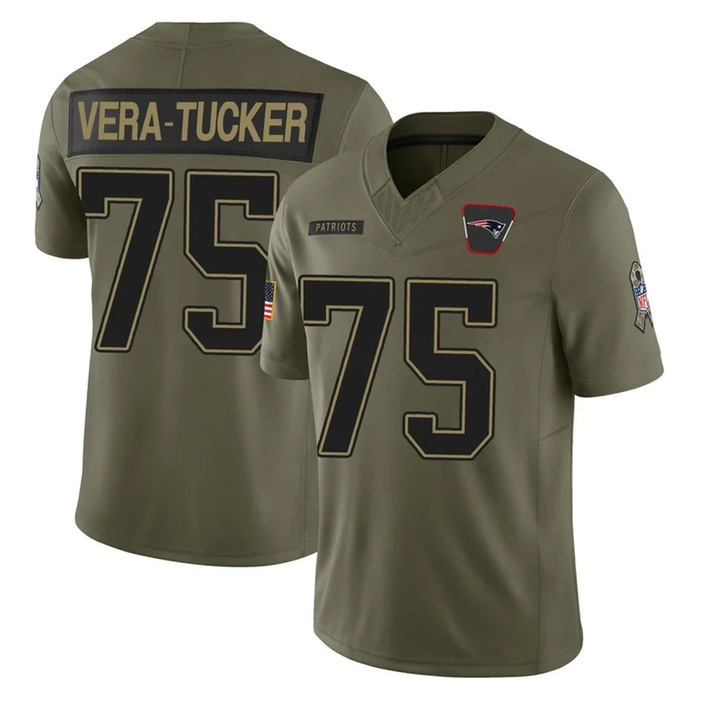 NE.Patriots #75 Alijah Vera-Tucker Player Olive 2025 Salute To Service Limited STECN Stitched Jerseys