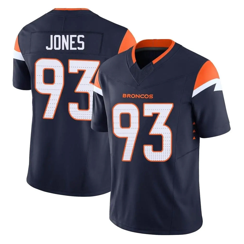 D.Broncos #93 D.J. Jones Player Navy Limited Vapor F.U.S.E. Home Game STECN Stitched Jerseys