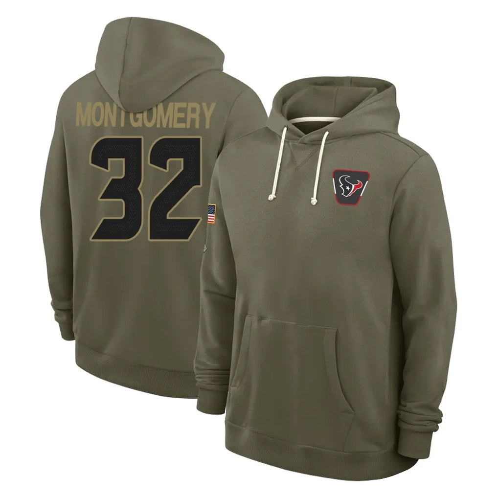 H.Texans #32 David Montgomery Player Olive Salute to Service Pullover Hoodies Limited STECN Stitched Jerseys