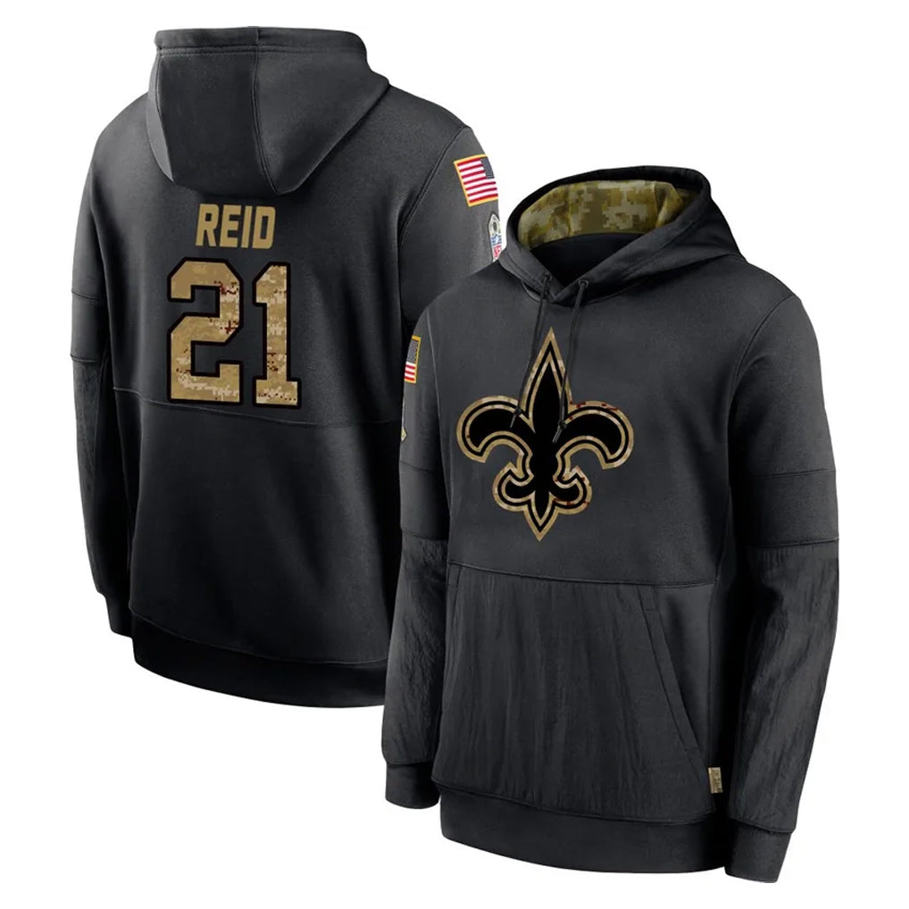 NO.Saints #21 Justin Reid Player Black Salute to Service Hoodies Limited Game STECN Stitched Jerseys